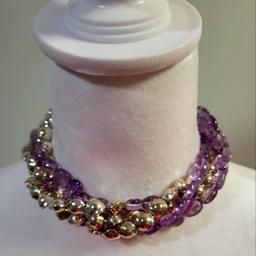 RLM (Robert Lee Morris) 5 Strand Sterlng Silver and Amethyst Necklace